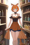 fantasy adventure merchant cat girl adult orange short hair blue eyes shop s-3769167406.png