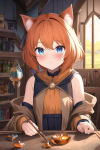 short orange hair blue eyes cat girl adventure Fantasy Merchant potions s-2405460840.png