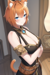 fantasy adventure merchant cat girl adult orange short hair blue eyes s-4176273698.png