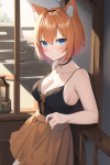 fantasy adventure merchant cat girl adult orange short hair blue eyes s-3927250419.png