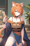 short orange hair blue eyes cat ears tail fantasy adventure merchant plants olde s-1645153041.png