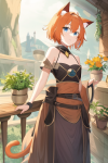 short orange hair blue eyes cat ears tail fantasy adventure merchant plants olde s-1227659942.png