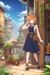 short orange hair blue eyes cat ears tail fantasy adventure merchant plants olde s-3374215156.png