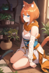 short orange hair blue eyes cat ears tail fantasy adventure merchant plants olde s-3911722670 ...png