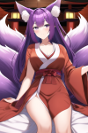 purple hair hazel eyes kitsune woman nine tails shrine robes s-700145210.png