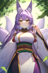 _long purple hair hazel eyes fox ears woman ninetails travel garb prairie fantas s-1292375919.png