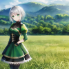 ImgCreator.ai A girl in a field, short hair, silver hair, green eyes, young adult, fantasy clo...png
