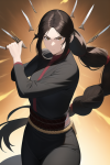 Asian woman long black hair tied back, light brown eyes, fully clothed, assassin s-2281843503.png