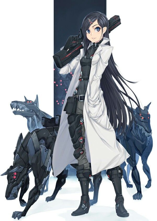 Anime Scientist With Robot Dogs