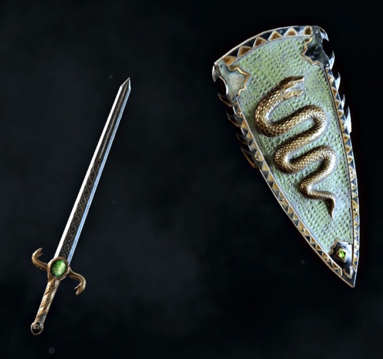 Deep Anguis Longsword and Kiteshield