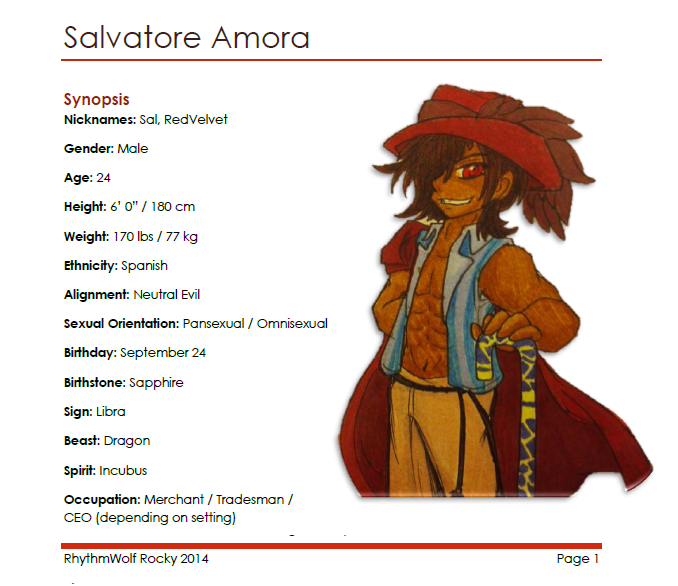 Salvatore Amora - Basic Character Sheet