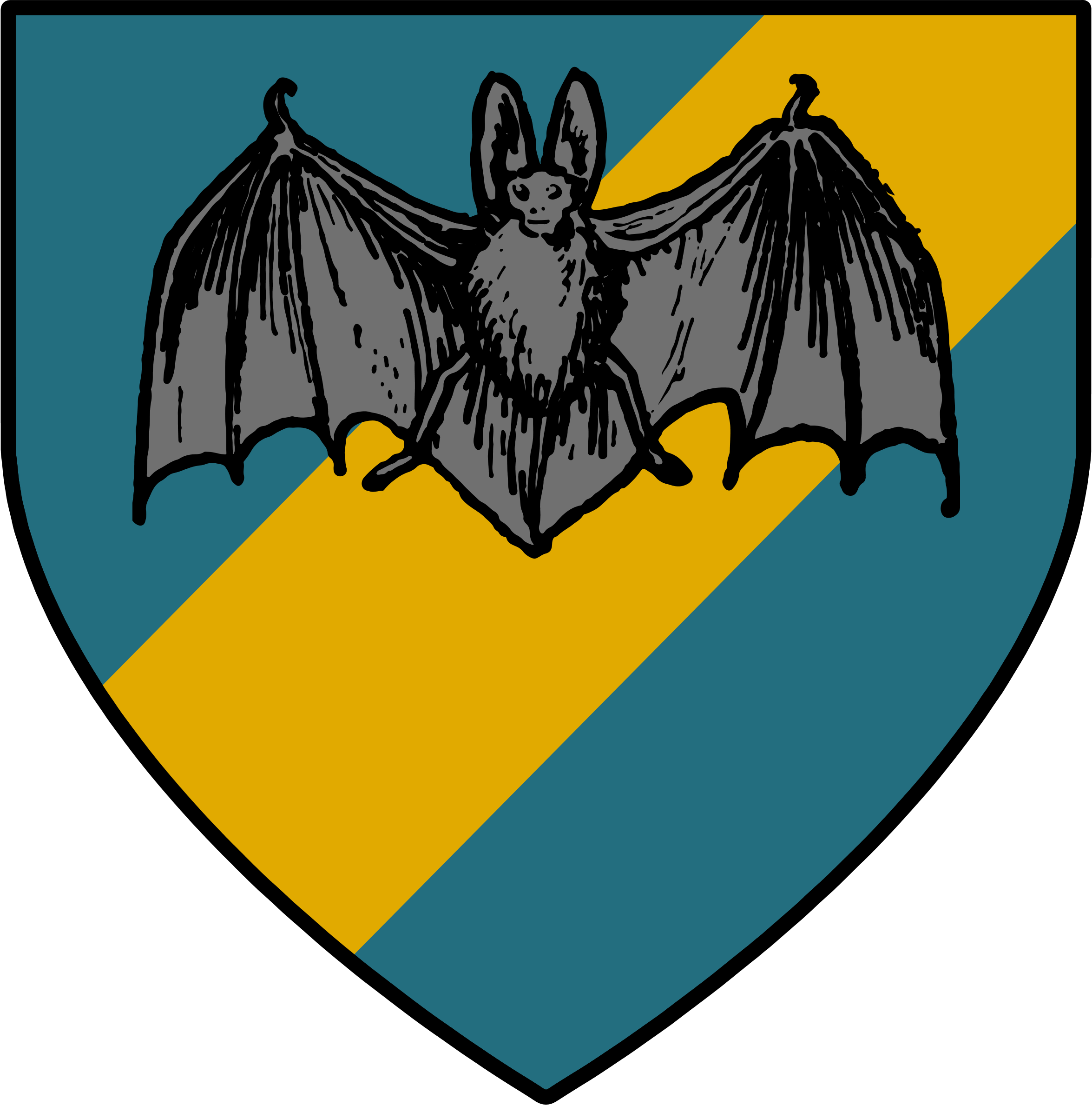 sarcelle a bat displayed gris in full, over a bend sinister jaune d'or.png